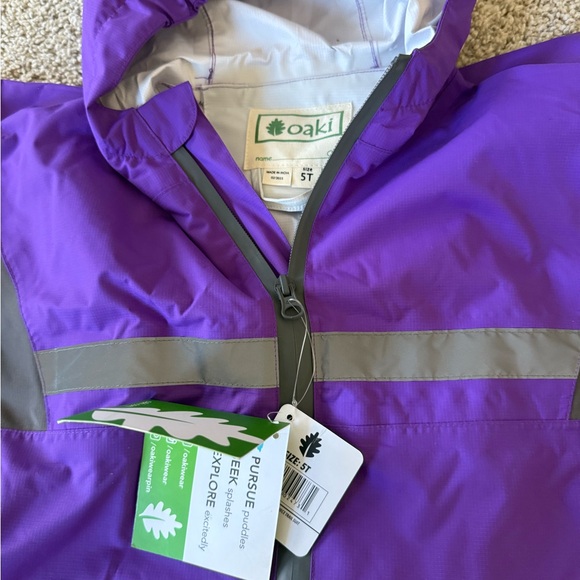 NWT 5T OAKI Kids One Piece Rain Trail Suit - Purple hooded and waterproof! - Picture 2 of 5